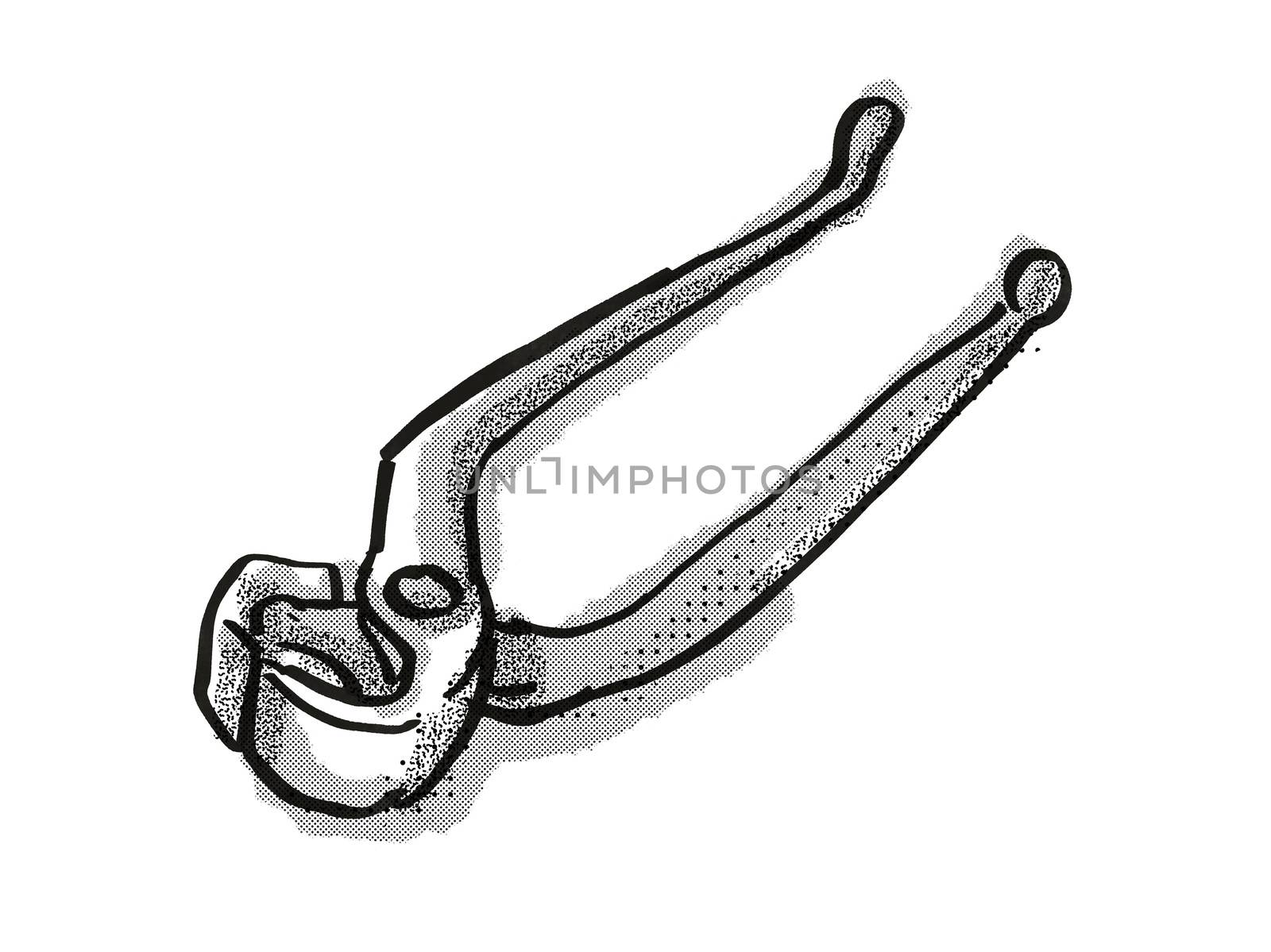 pincers Woodworking Hand Tool Cartoon Retro Drawing by patrimonio