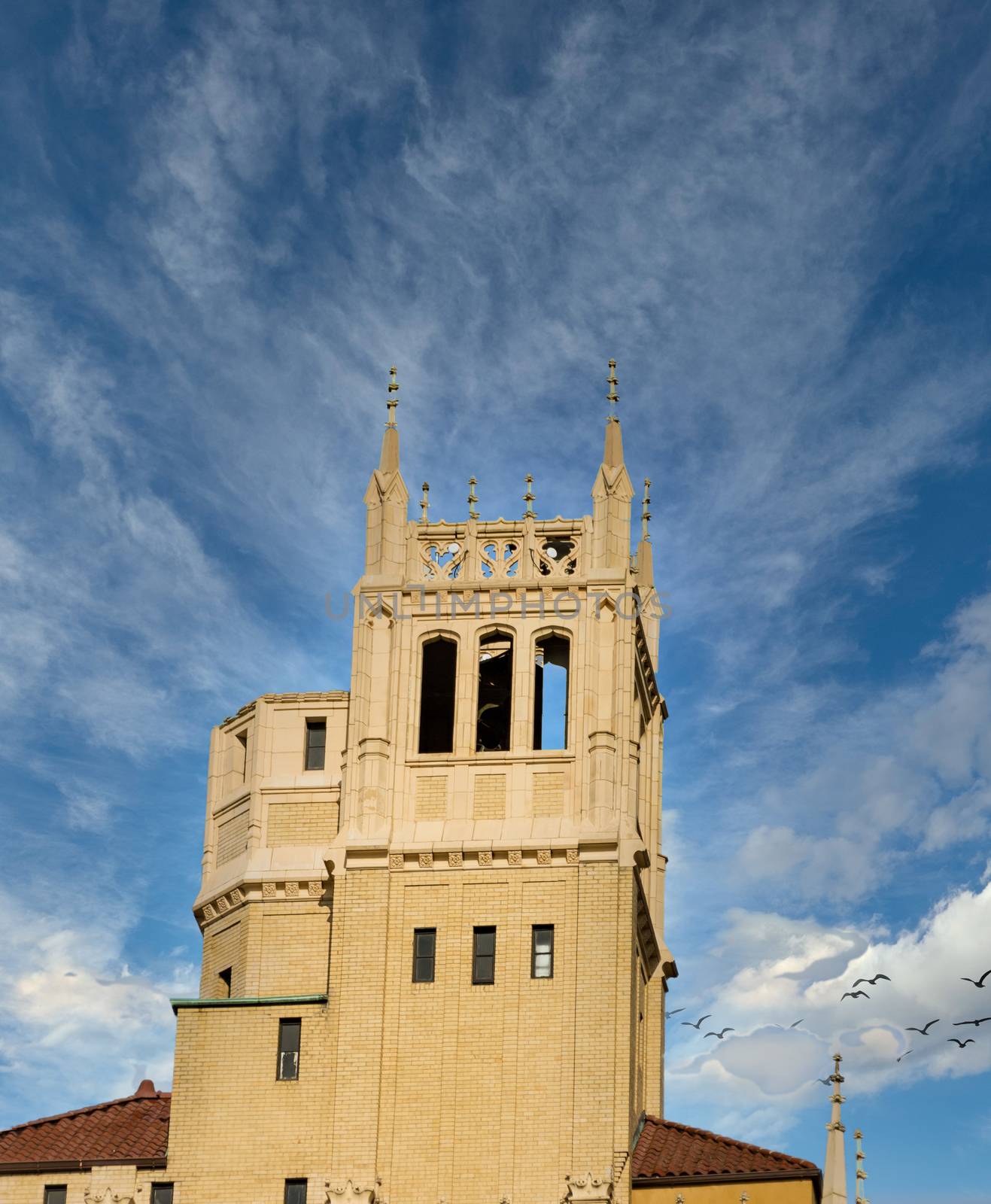 A Bell tower in Asheville, North Carolina against Nice Sky