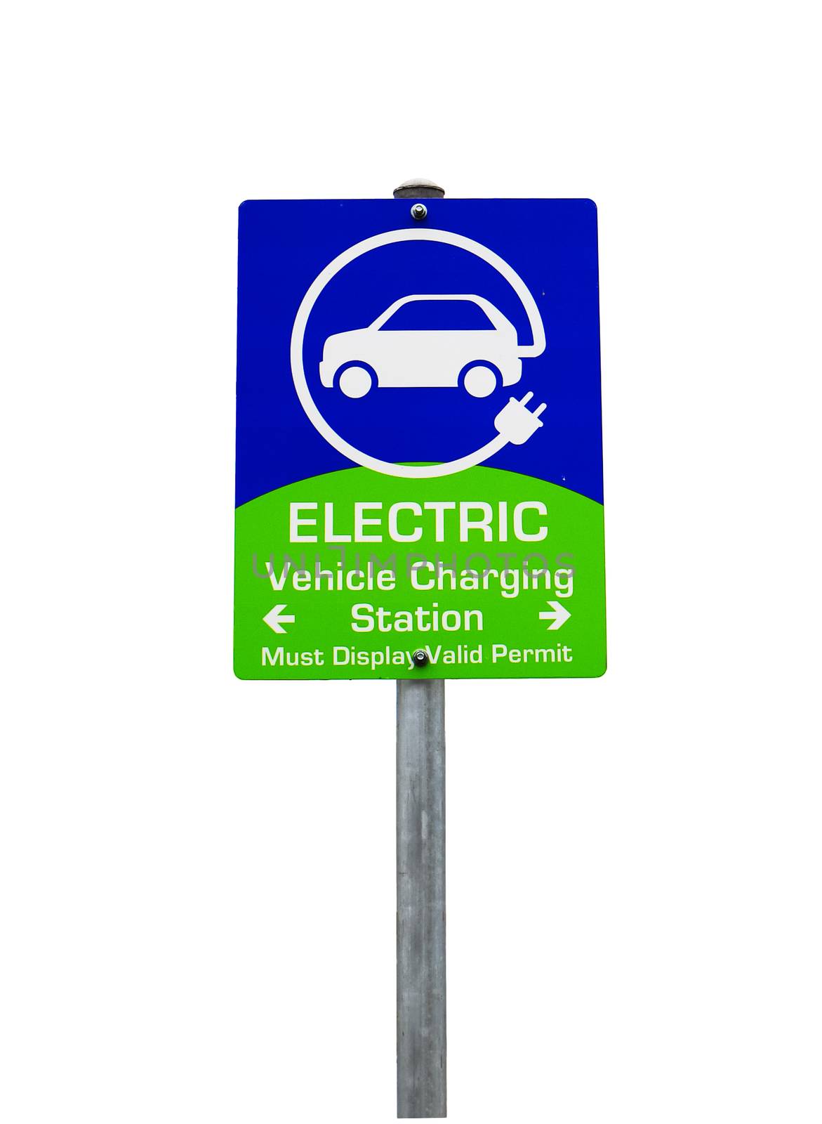 North American road sign with EV charging station on white background. Electric vehicle