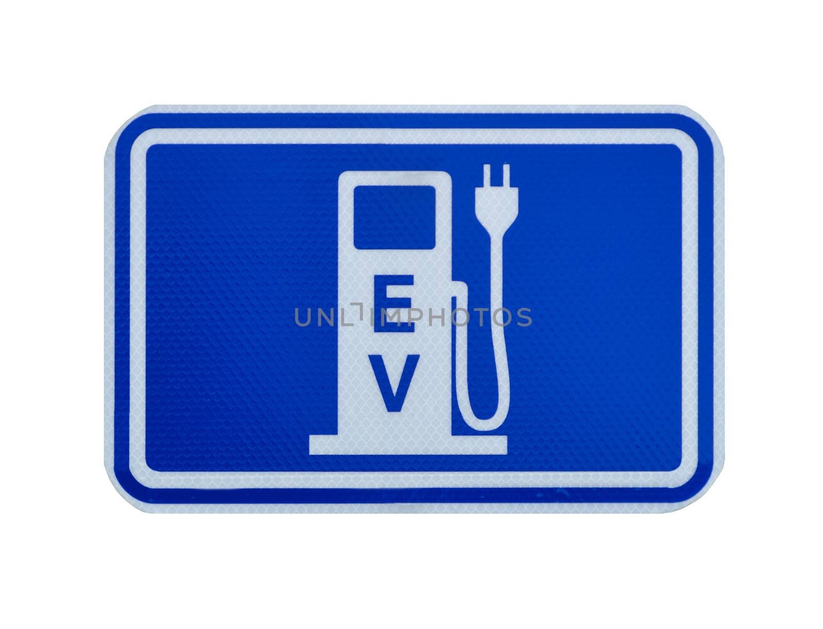 North American road sign with EV charging station on white background. Electric vehicle