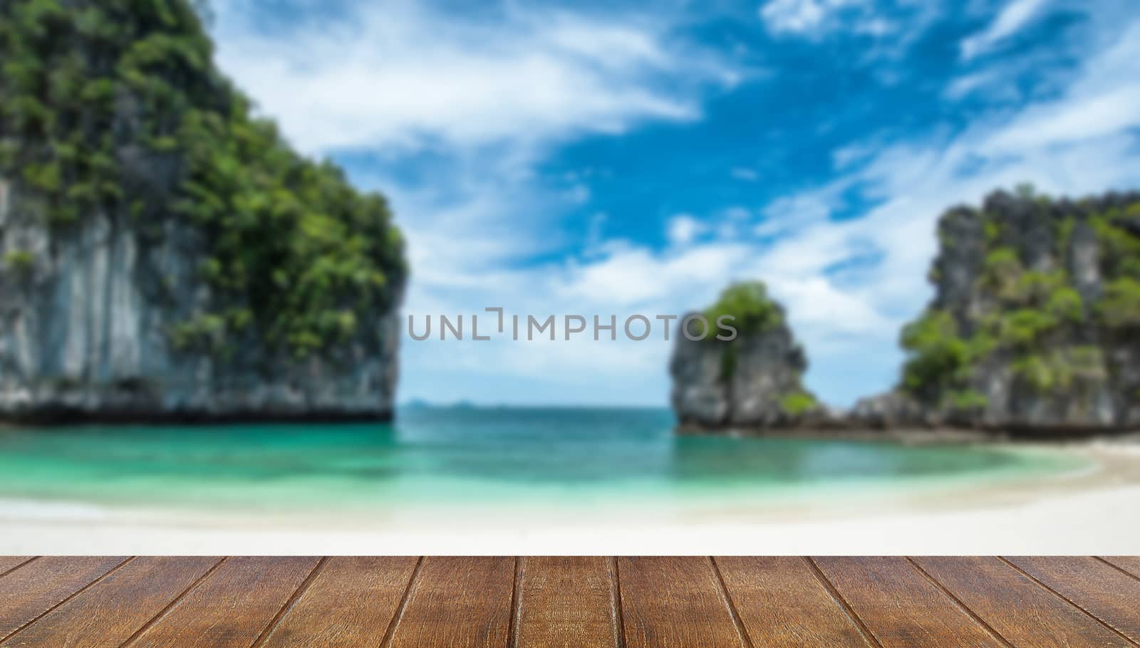 Blurred,Hong island with crystal clear water and white sand blue sky is in Krabi.,Thailand.