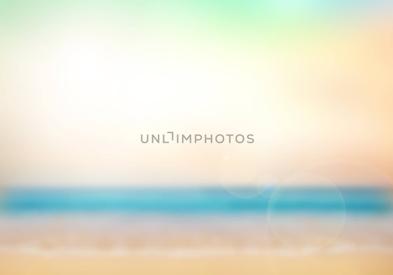 Blurred nature background. Background with beaches, turquoise waters and white clouds, and a bright sun light. Summer holiday concept.