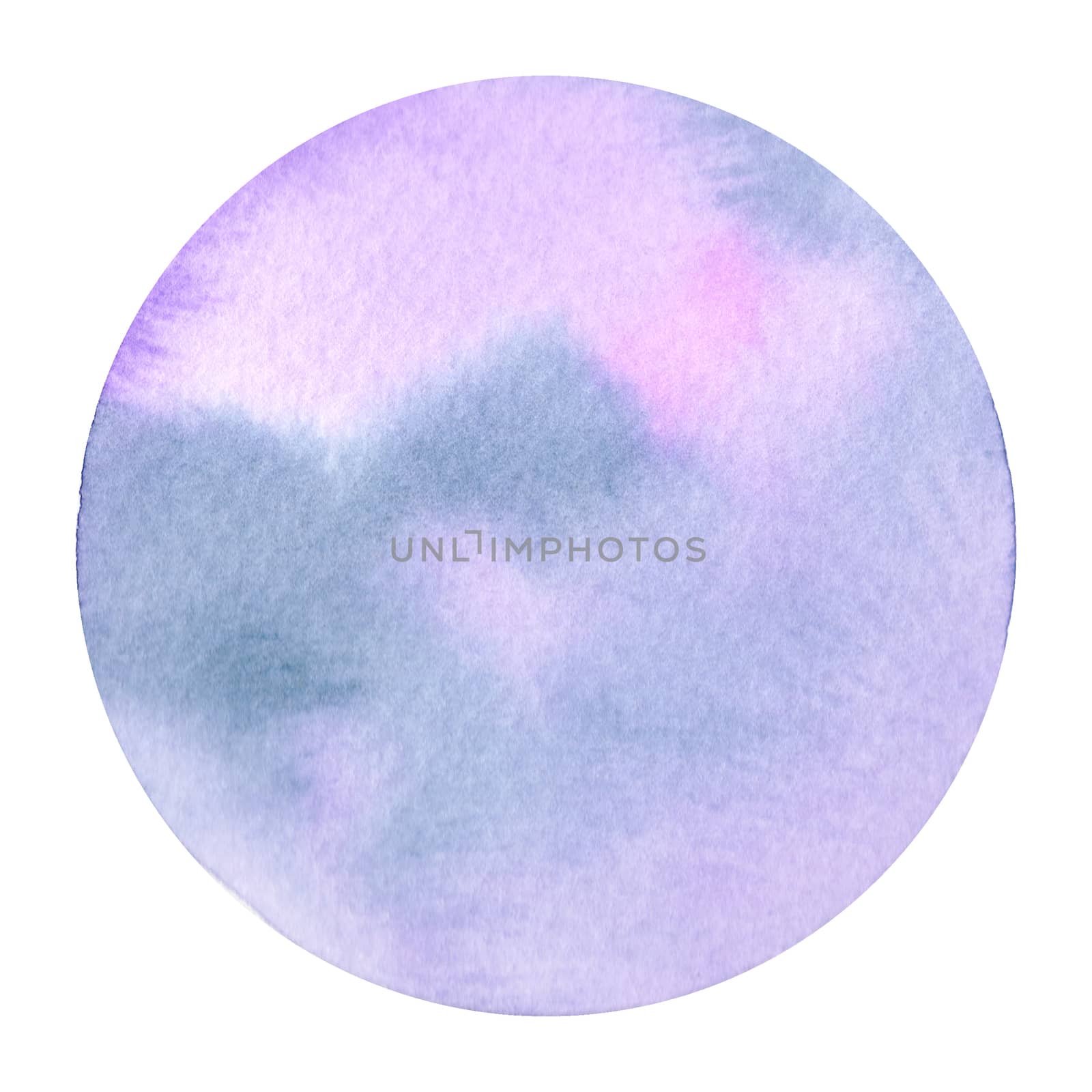 Lilac abstract watercolor hand painting in circle shape for the text message background. Colorful splashing in the paper. Perfect for branding, greetings, websites, digital media, invites, weddings. by Ungamrung