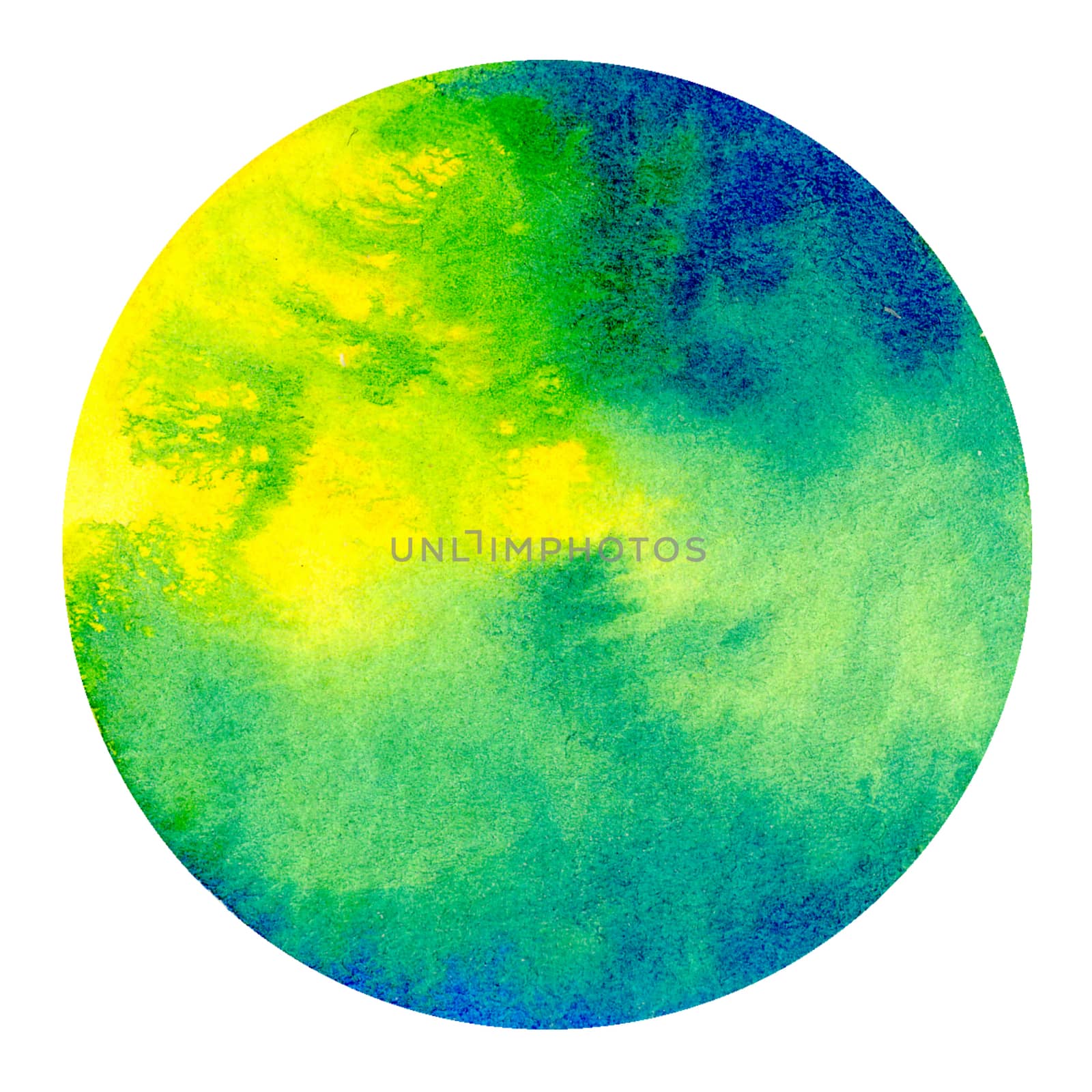 Green abstract watercolor hand painting in circle shape for the text message background. Colorful splashing in the paper. Perfect for branding, greetings, websites, digital media, invites, weddings. by Ungamrung