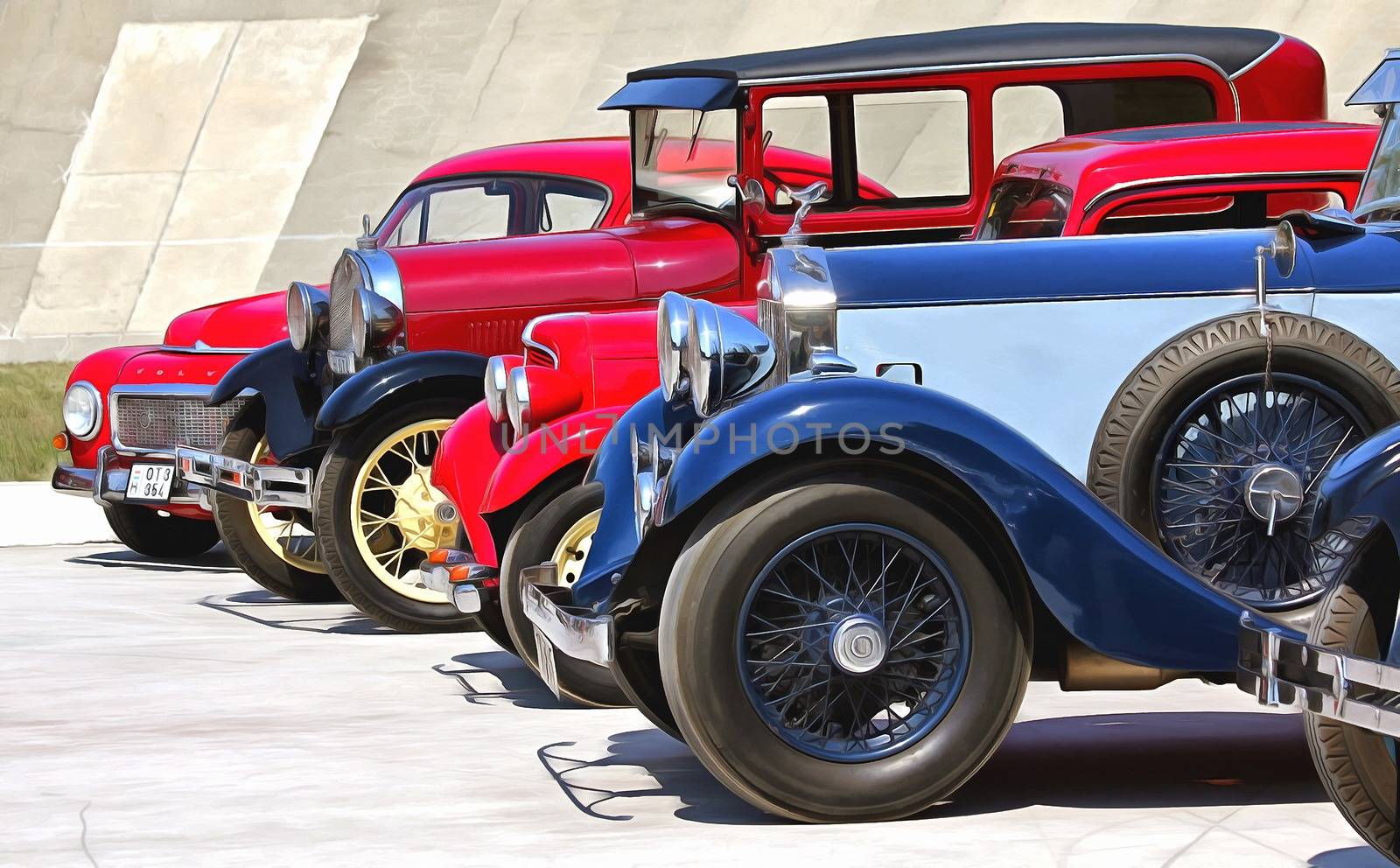 Painted picture of aldtimer cars.