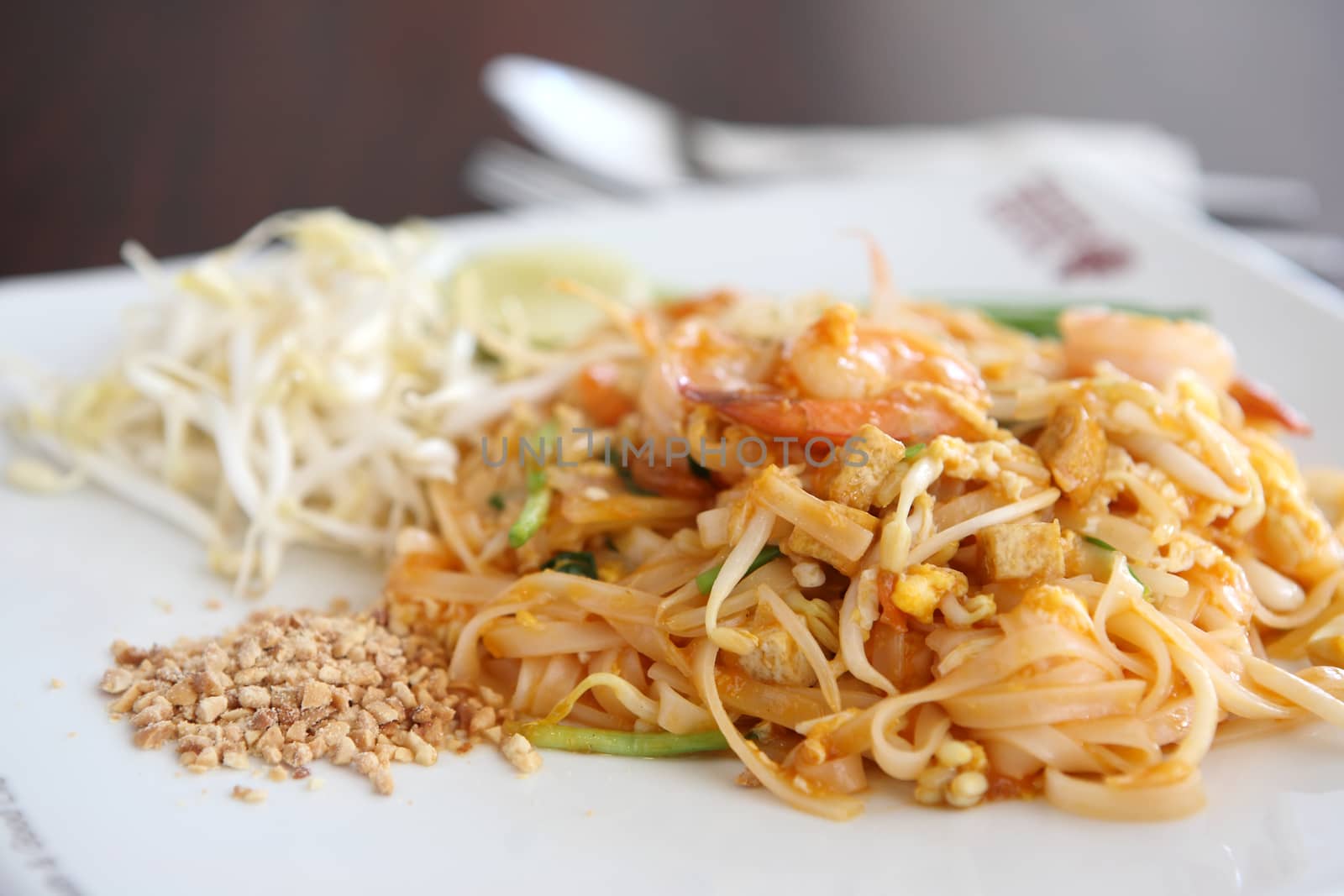 Thai food padthai in wood background by piyato