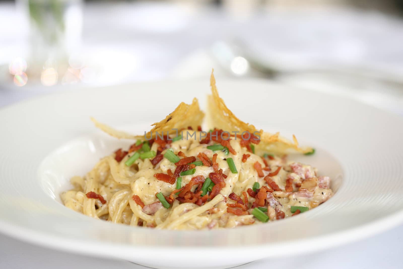 Spaghetti Carbonara with bacon and cheese