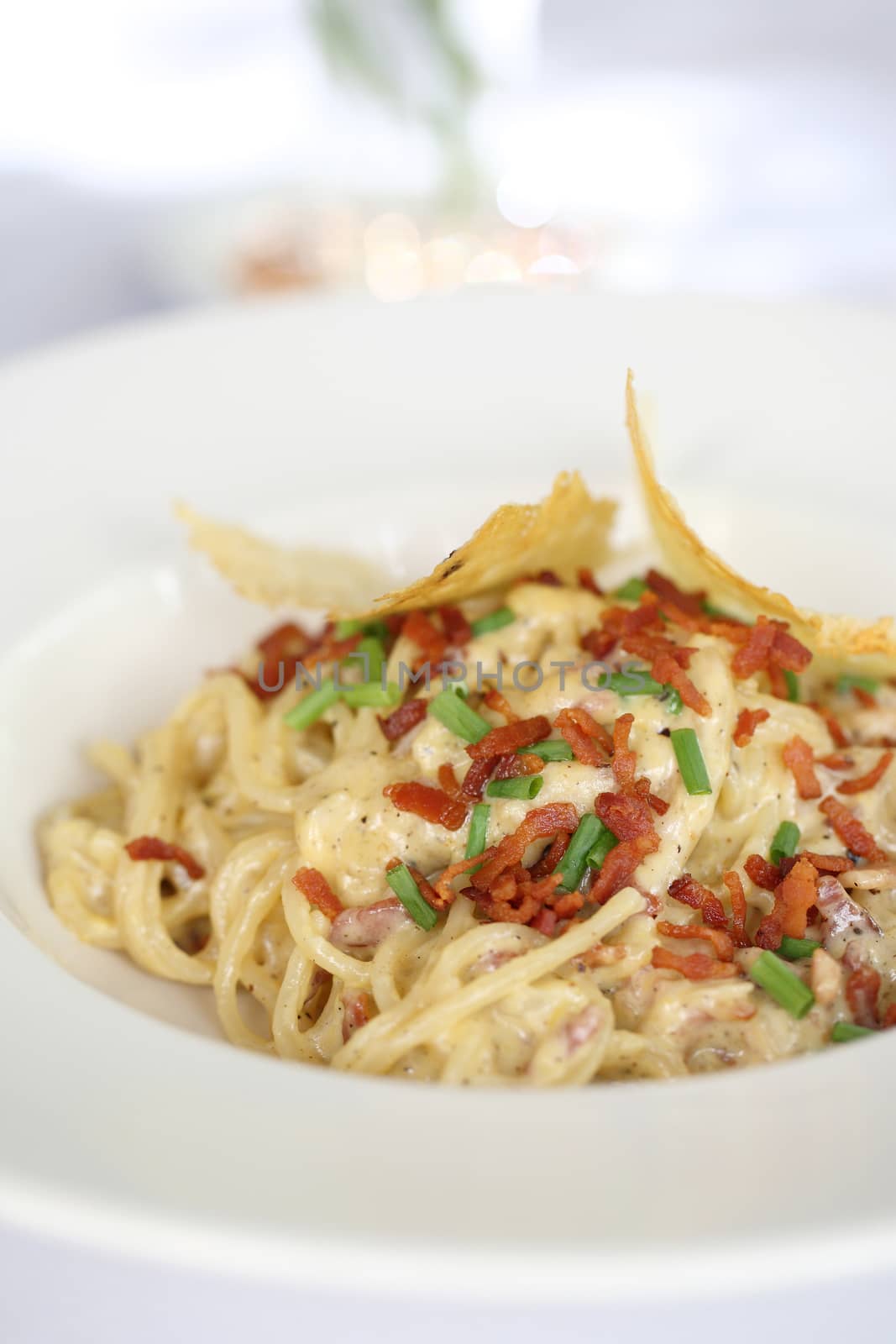 Spaghetti Carbonara with bacon and cheese