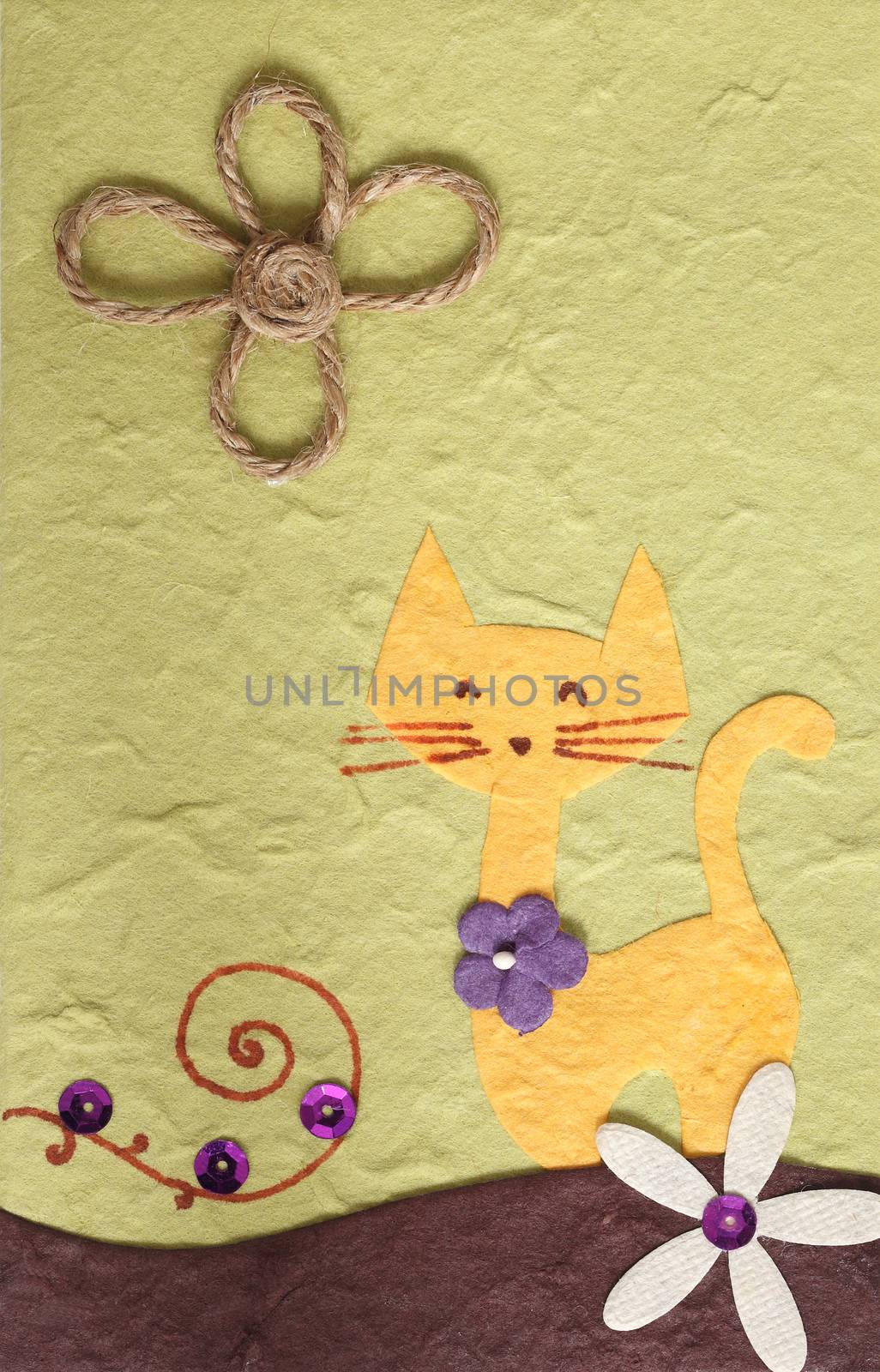 Papercraft Cat and flower background by piyato