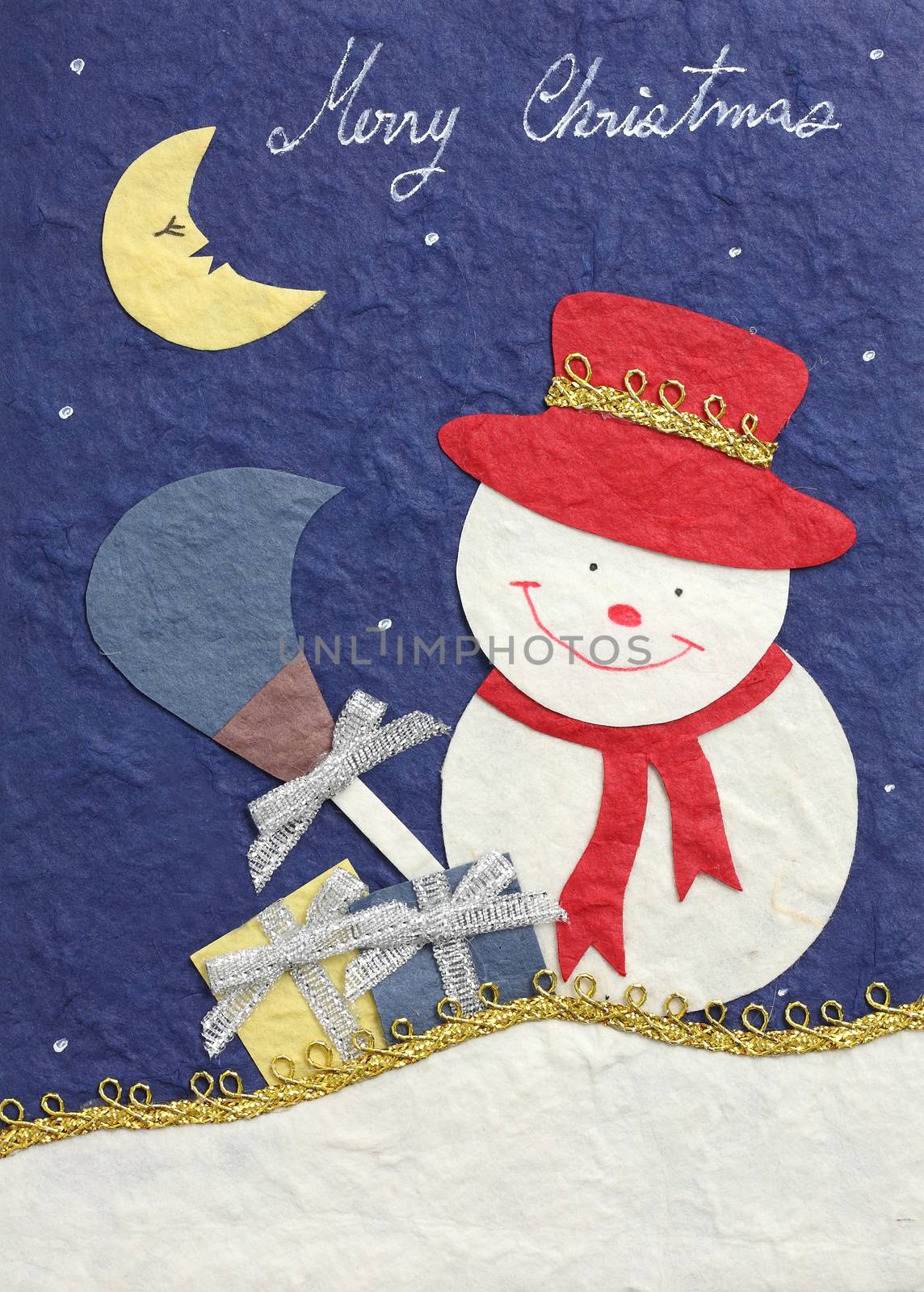 papercraft merry christmas snowman and moon by piyato