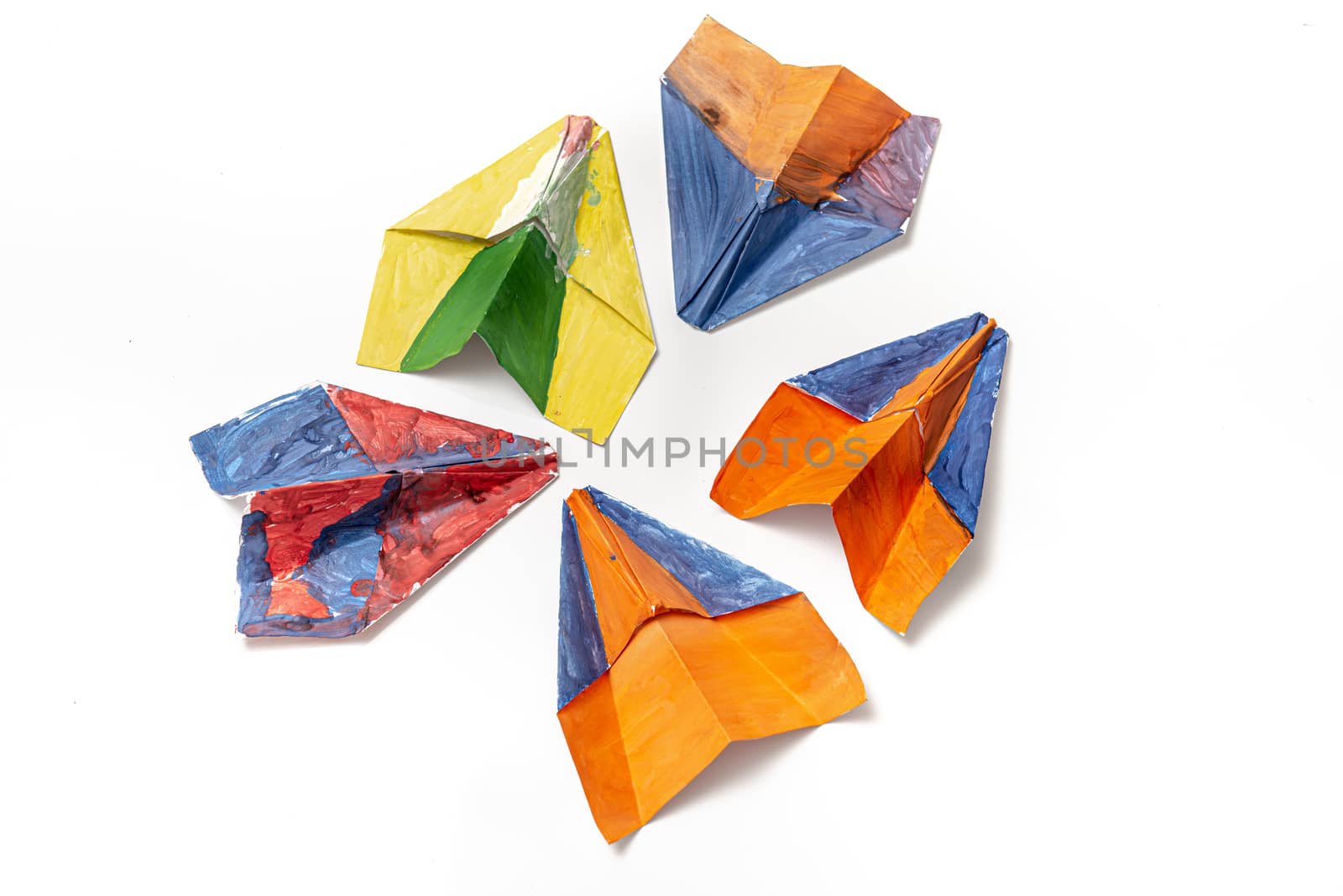 Many color paper plane on a white background with empty place for text