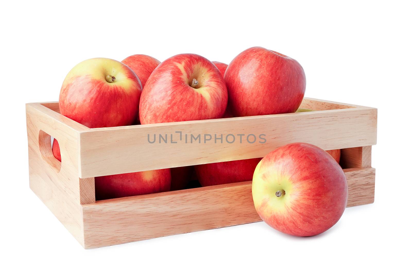 Apple fruit in wooden box isolate on white background with clipping path. by pamai