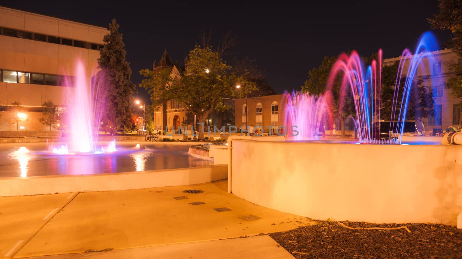 Fountains and night lights.  Springfield, Illinois, USA by brians101