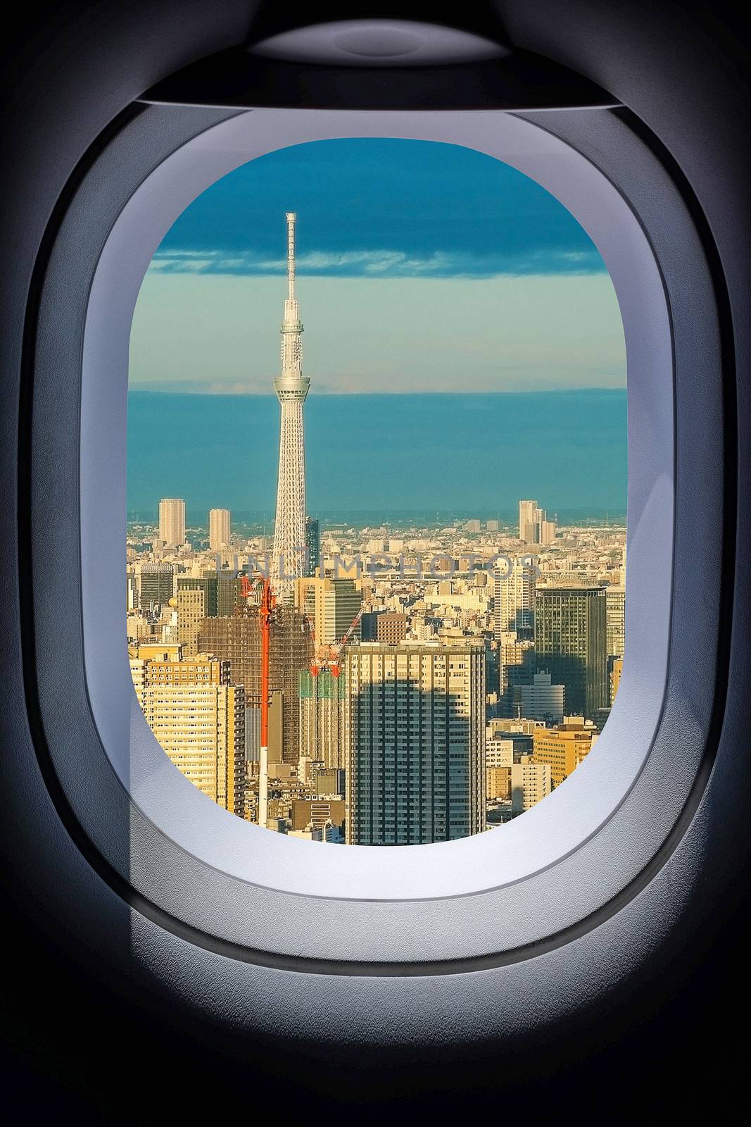 Beautiful Japan Tokyo cityscape from aircraft window