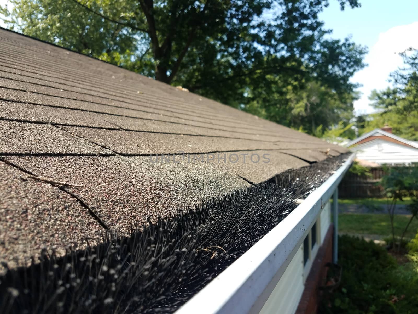 black pipe cleaner in cleaned gutter with roof of house by stockphotofan1