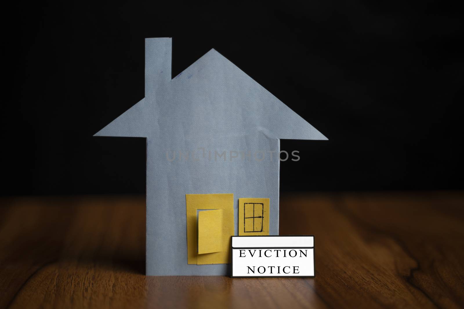 eviction notice sticker infront of door - concept showing of tenant foreclosure or rent pending on black background