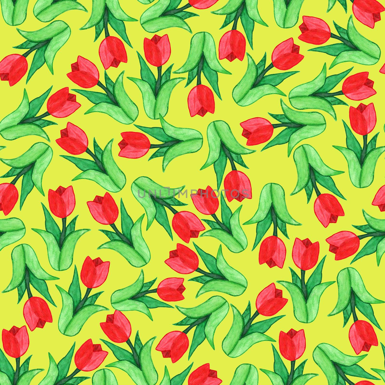 Seamless floral pattern with tulips, watercolor paint by Grommik
