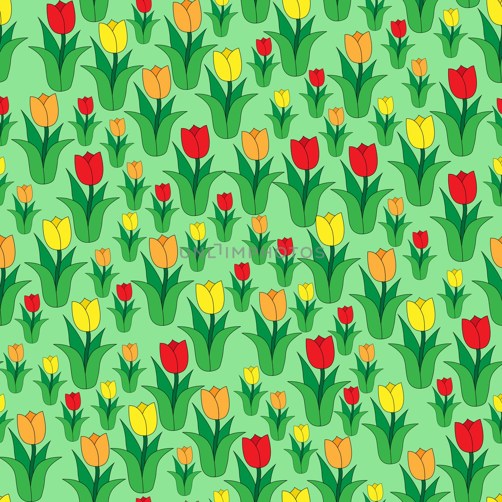 Seamless color pattern of multi-colored tulips by Grommik