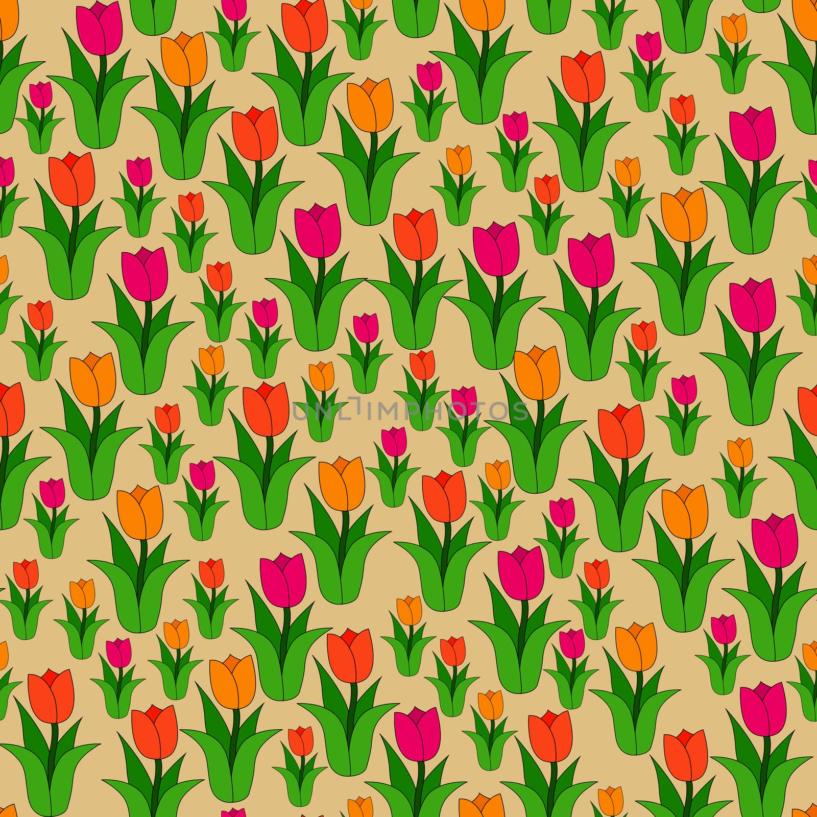 Seamless color pattern of multi-colored tulips by Grommik