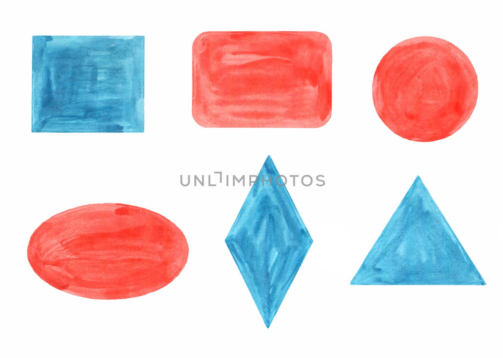 Set of geometric shapes on a white background, watercolor by Grommik