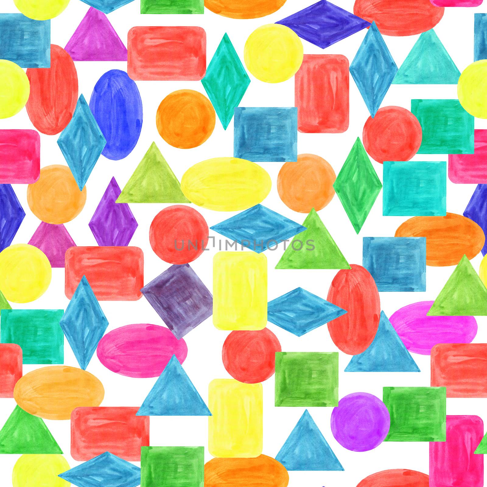 Pattern of geometric shapes on a white background, watercolor by Grommik