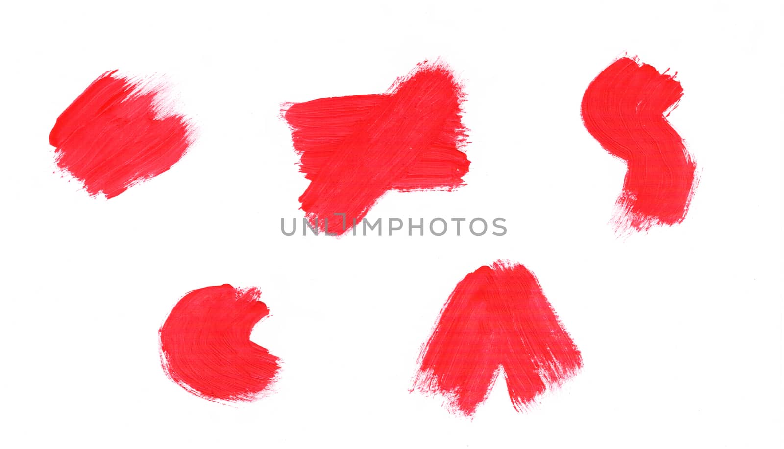 Paint strokes on white background, brush stroke with red gouache by Grommik