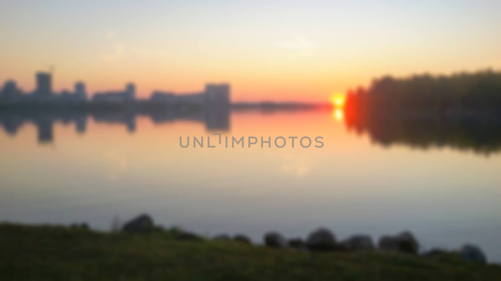 Creative evening landscape. Creative nature theme with blur and bokeh effect for design as background.