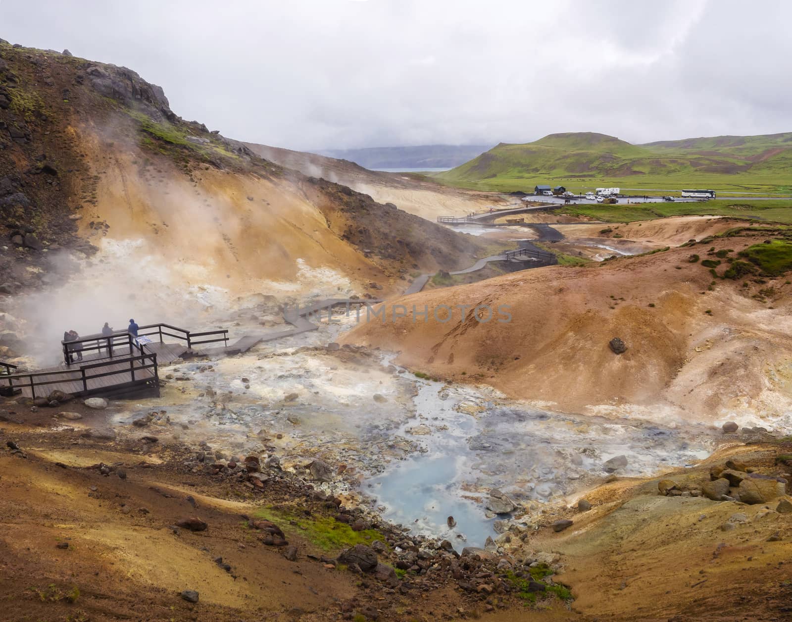 View on colorful Seltun thermal area Krysuvik hot springs landscape, south Iceland