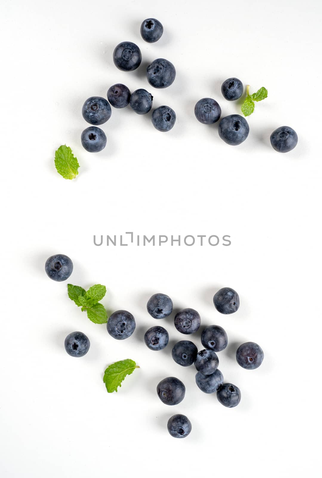 Blueberry fruit top view isolated on a white background, flat la by ROMIXIMAGE