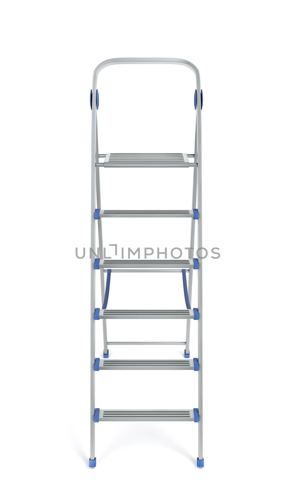 Aluminum step ladder on white background, front view