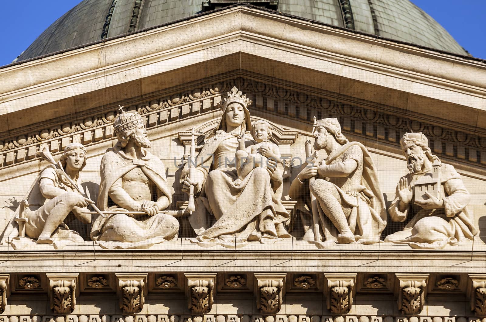 Facade detail of St. Stephen's Basilica in Budapest, Hungary