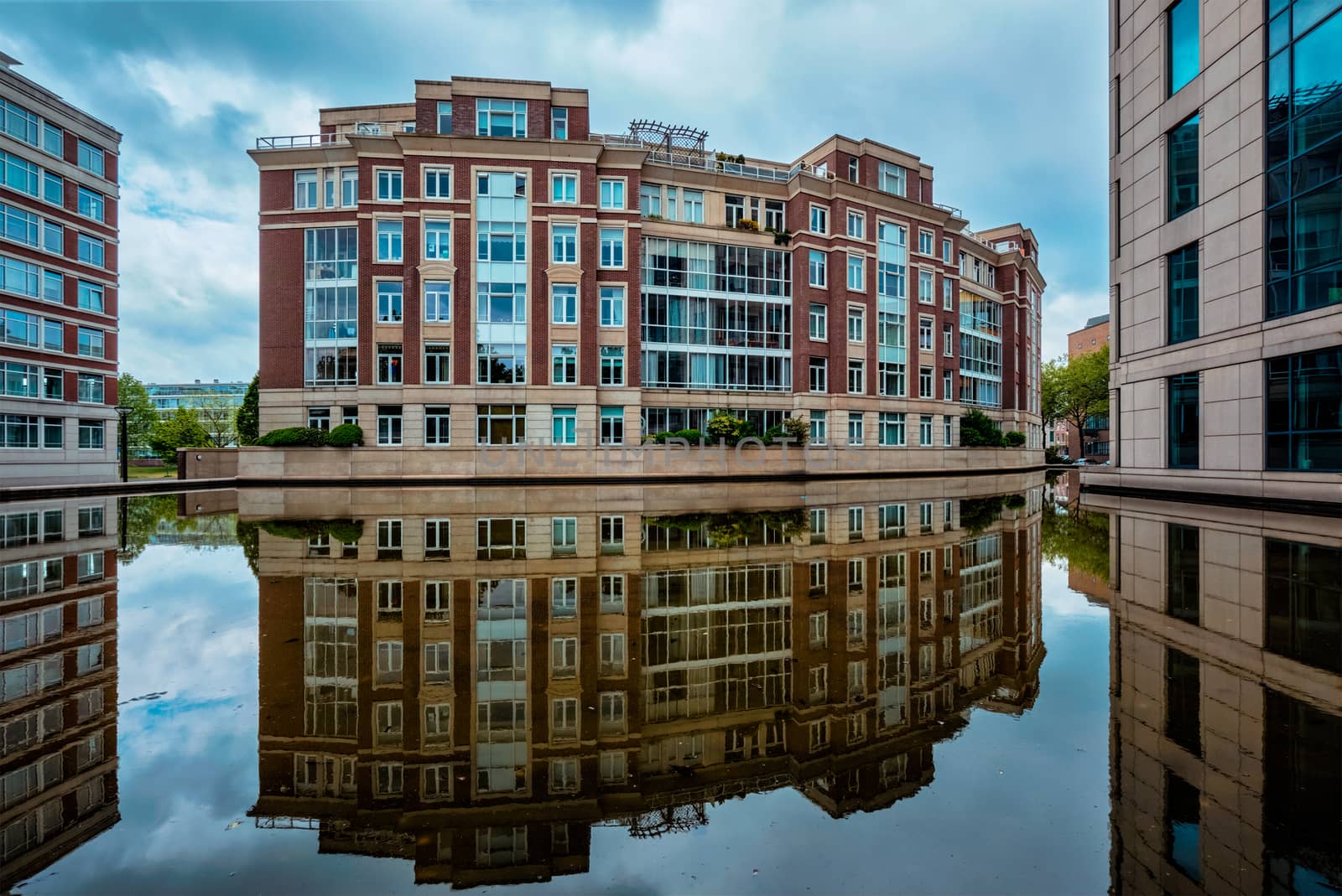 Modern apartment building house with reflection. The Hague, Netherlands