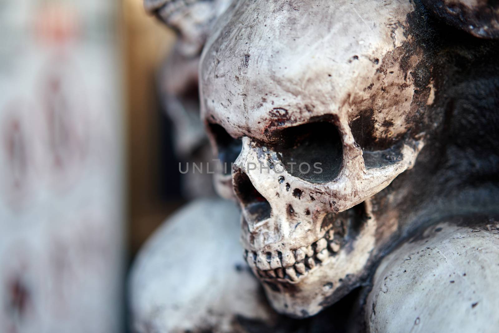 Skull Halloween background Many people skulls stand on top of each other. by andreonegin
