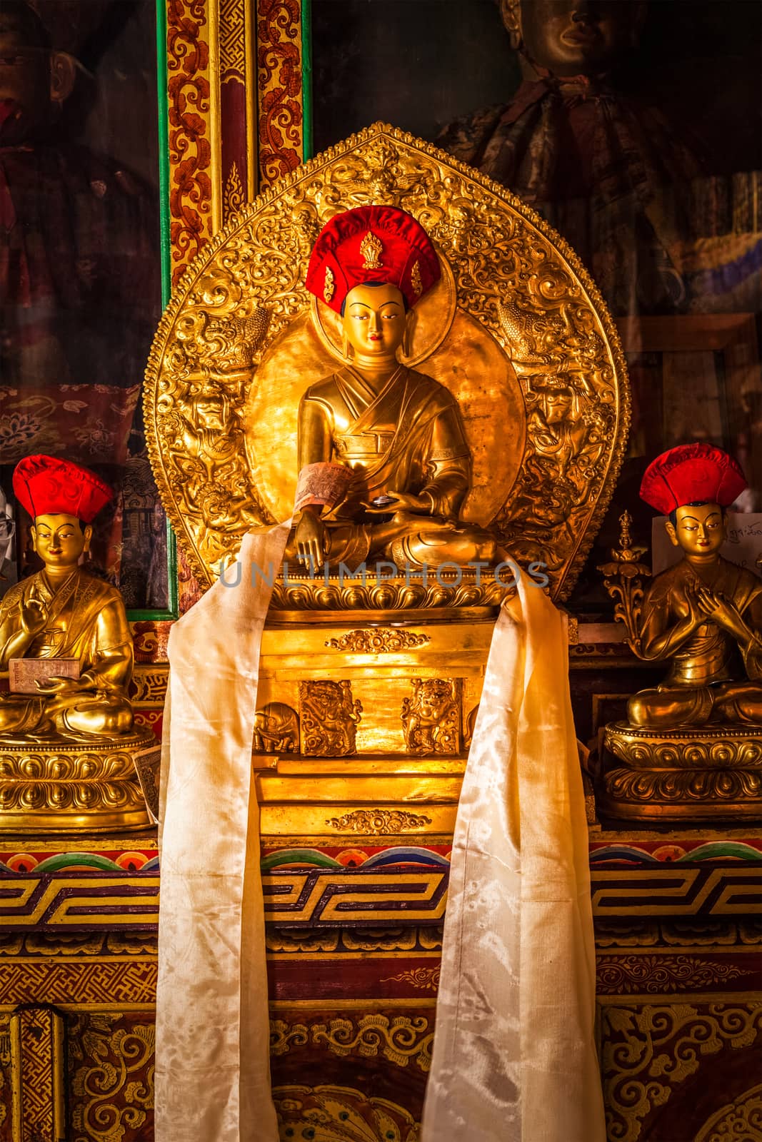 Buddha Sakyamuni statue in Lamayuru Gompa (Tibetan Buddhist monastery). Ladakh, India