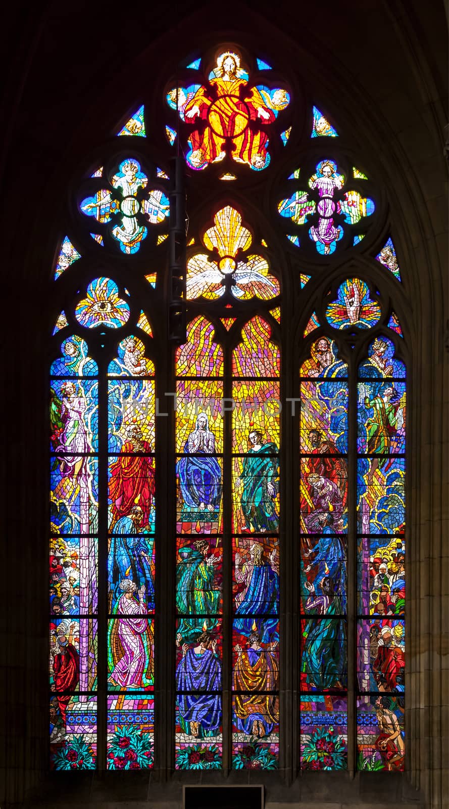 PRAGUE, CZECH REPUBLIC - FEBRUARY 19, 2015 - Stained-glass window in St Vitus Cathedral by Goodday