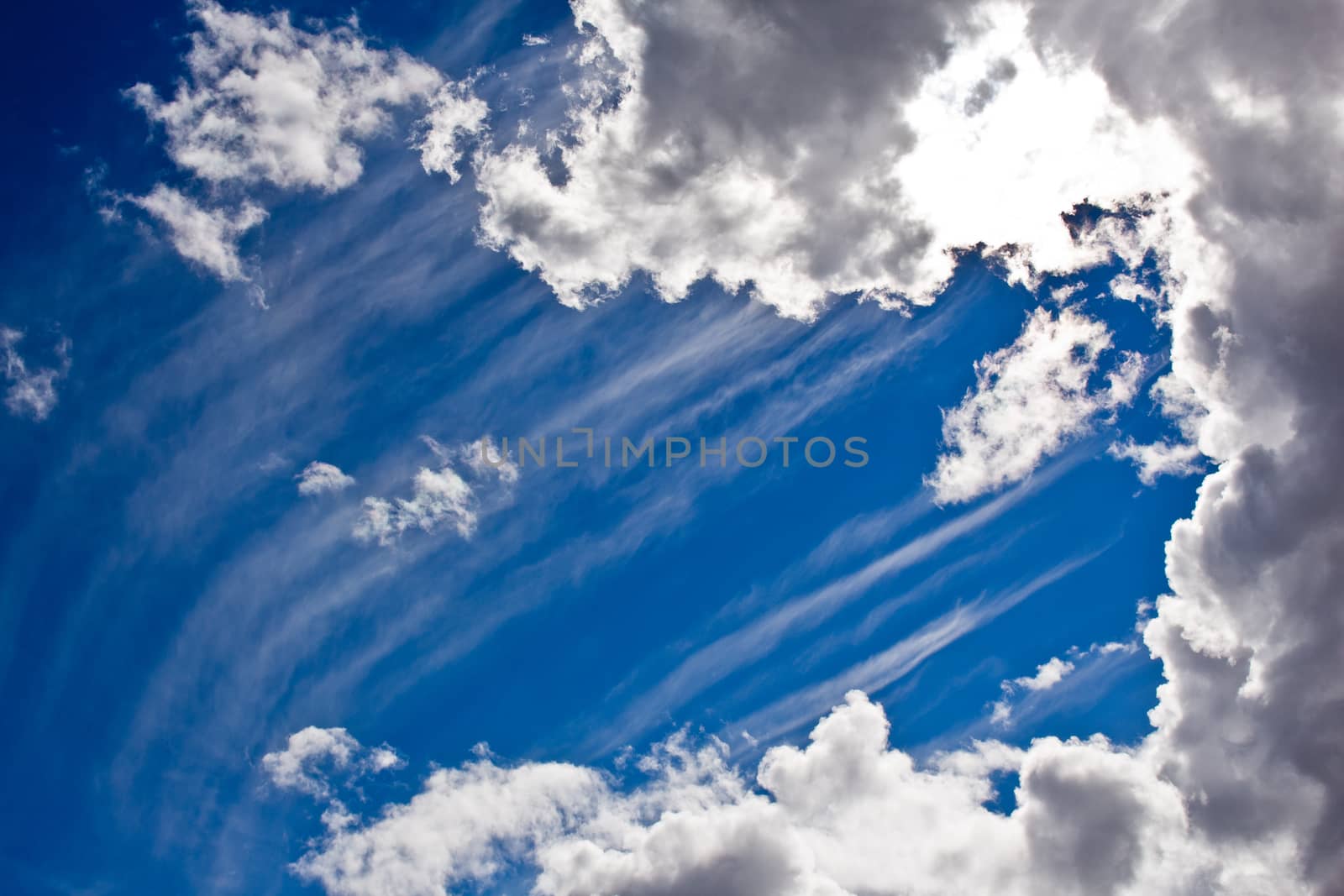 Beautiful blue sky and amazing cloud formations in summertime.