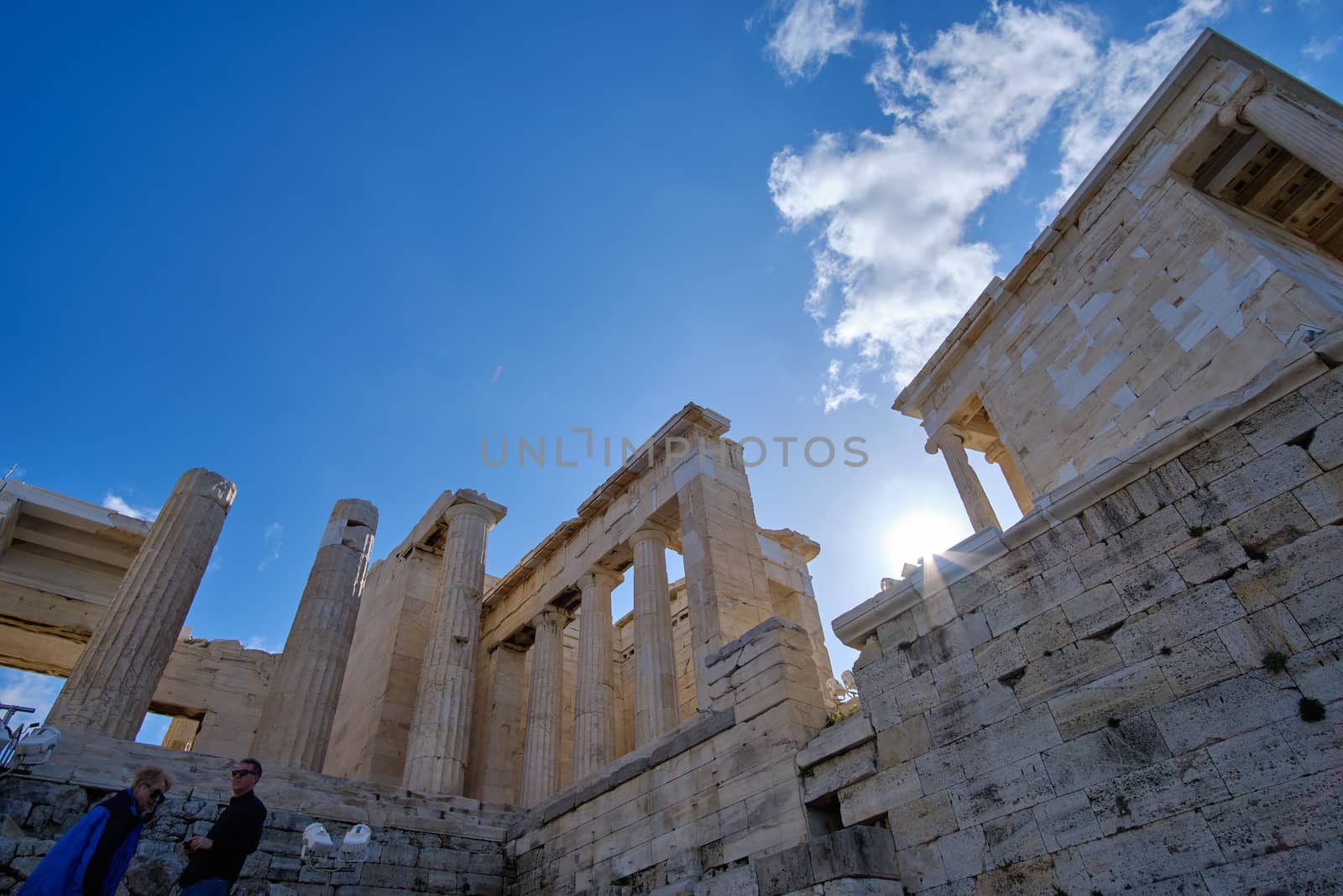 Athens, Greece - FEB 16, 2020 - Propylaea. The imposing entrance to the Acropolis.