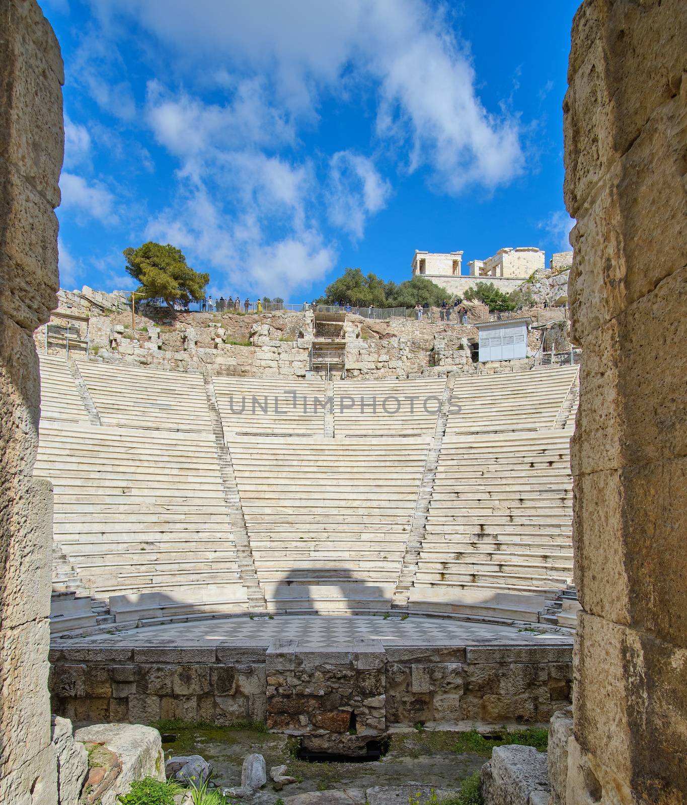Athens, Greece - FEB 16, 2020 - Theater of Dionysus ruins, Acropolis, Athens, Greece