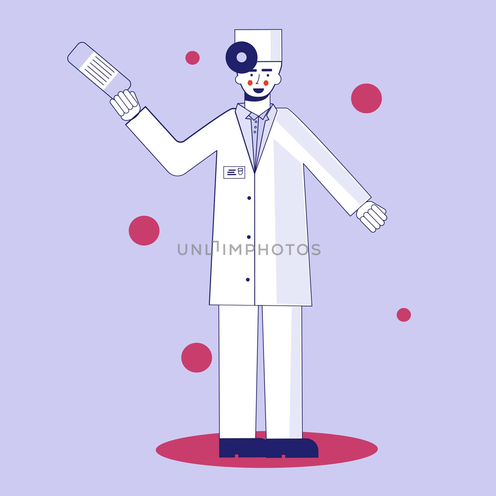 Young professional doctor in mask waving hand. Medical worker. Hospital staff. Cartoon character on white background. illustration