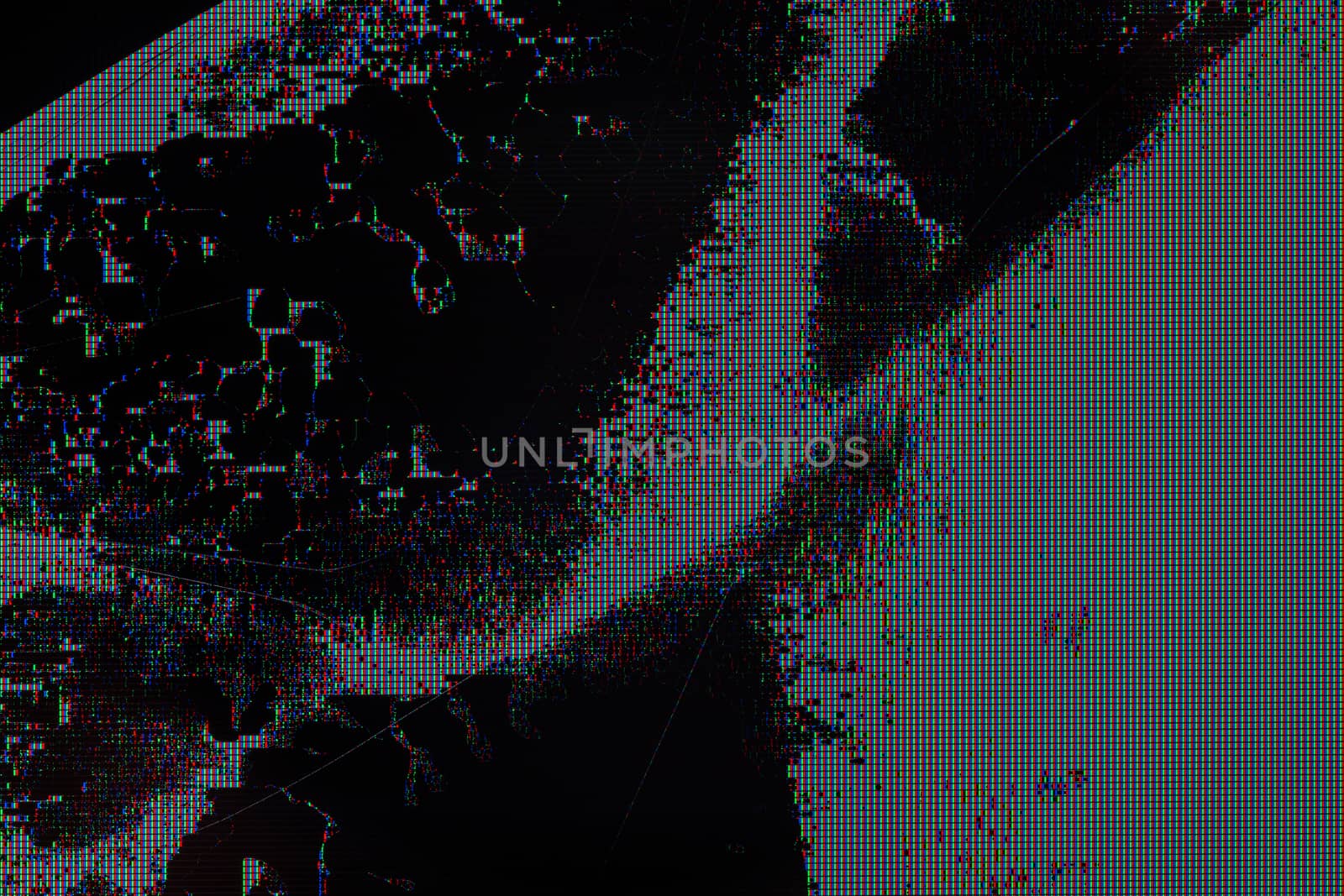broken lcd tft tn screen flat macro texture with crystal leakage and physical damage cracks.