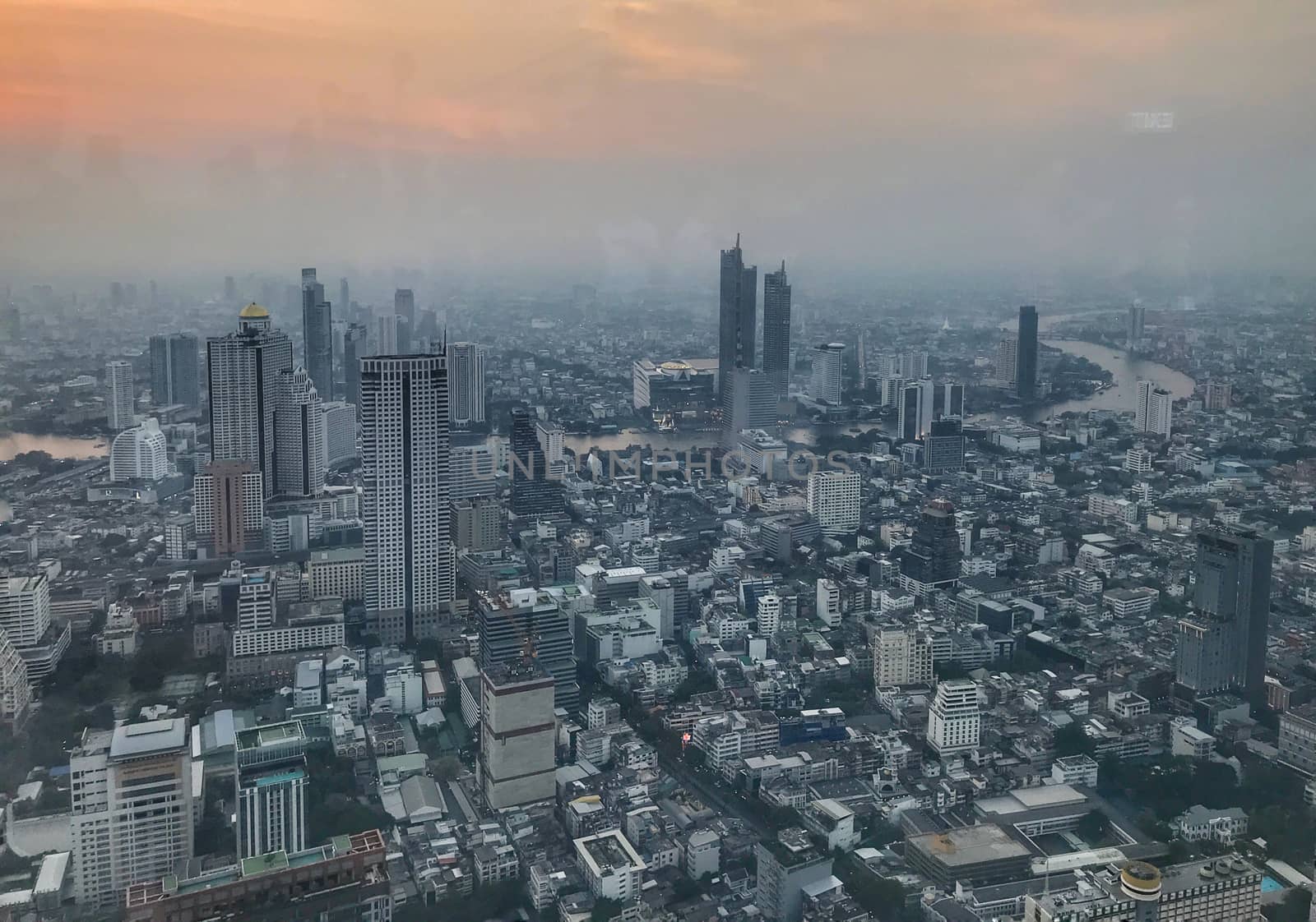 View of PM 2.5 dust in Bangkok city with bad air pollution.