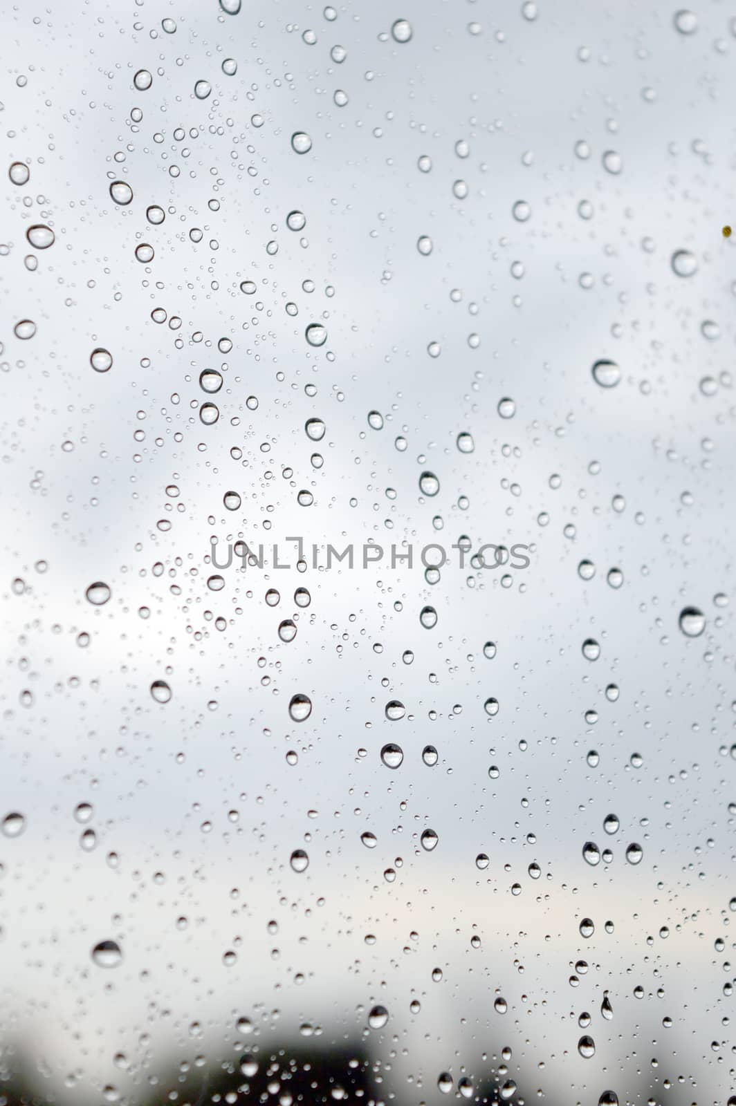 Drops of rain on the window, rainy day. Shallow DOF