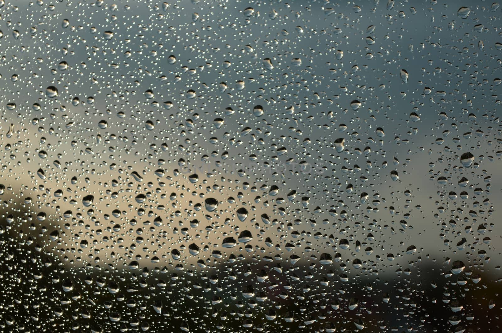 Drops of rain on the window, rainy day. Shallow DOF