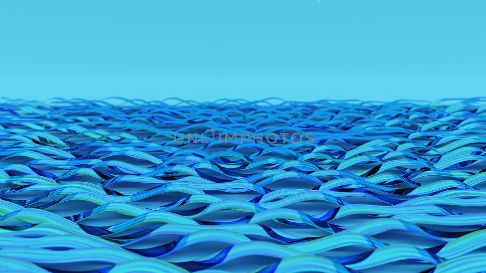 Abstract 3D ocean, minimalist design with blue wavy ribbons. Dig by hernan_hyper