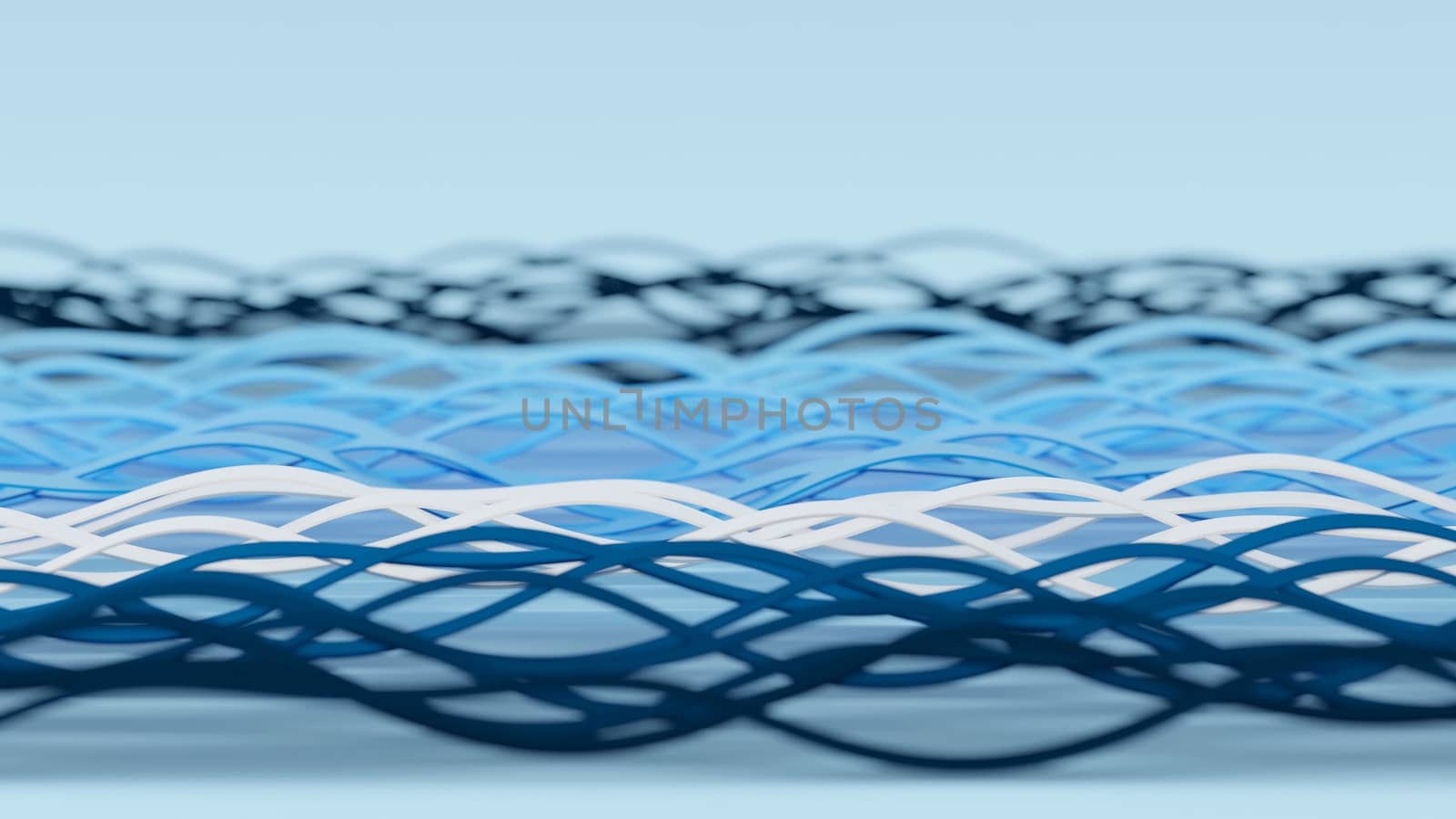 Blue, white, turquoise wavy horizontal lines. Minimalist abstract design. Digital 3D render