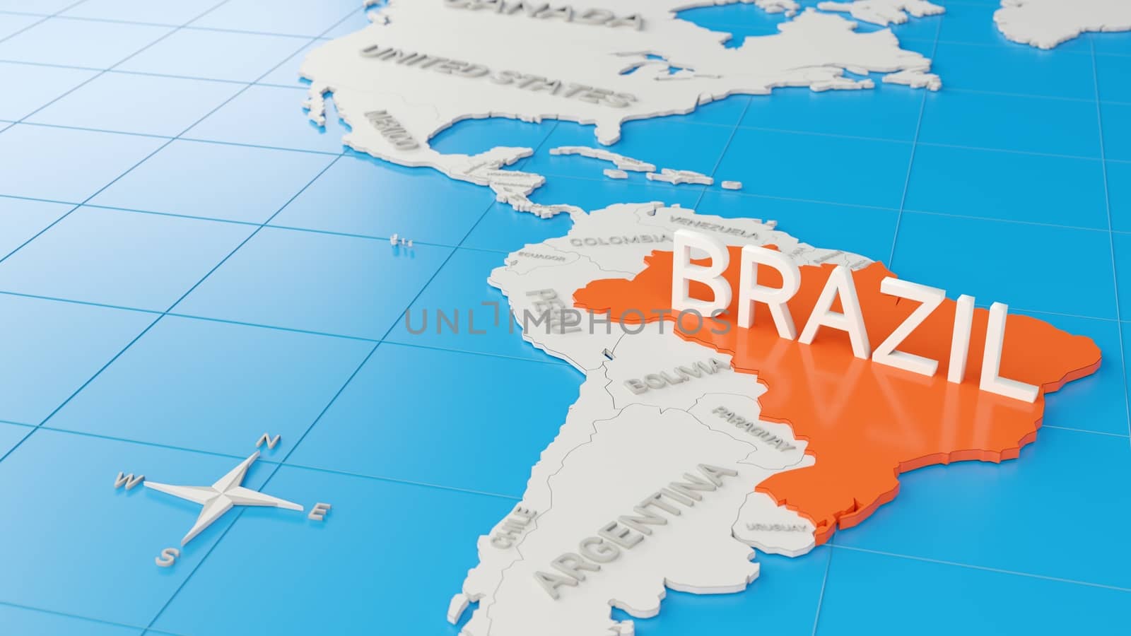 Simplified 3D map of South America, with Brazil highlighted. Dig by hernan_hyper