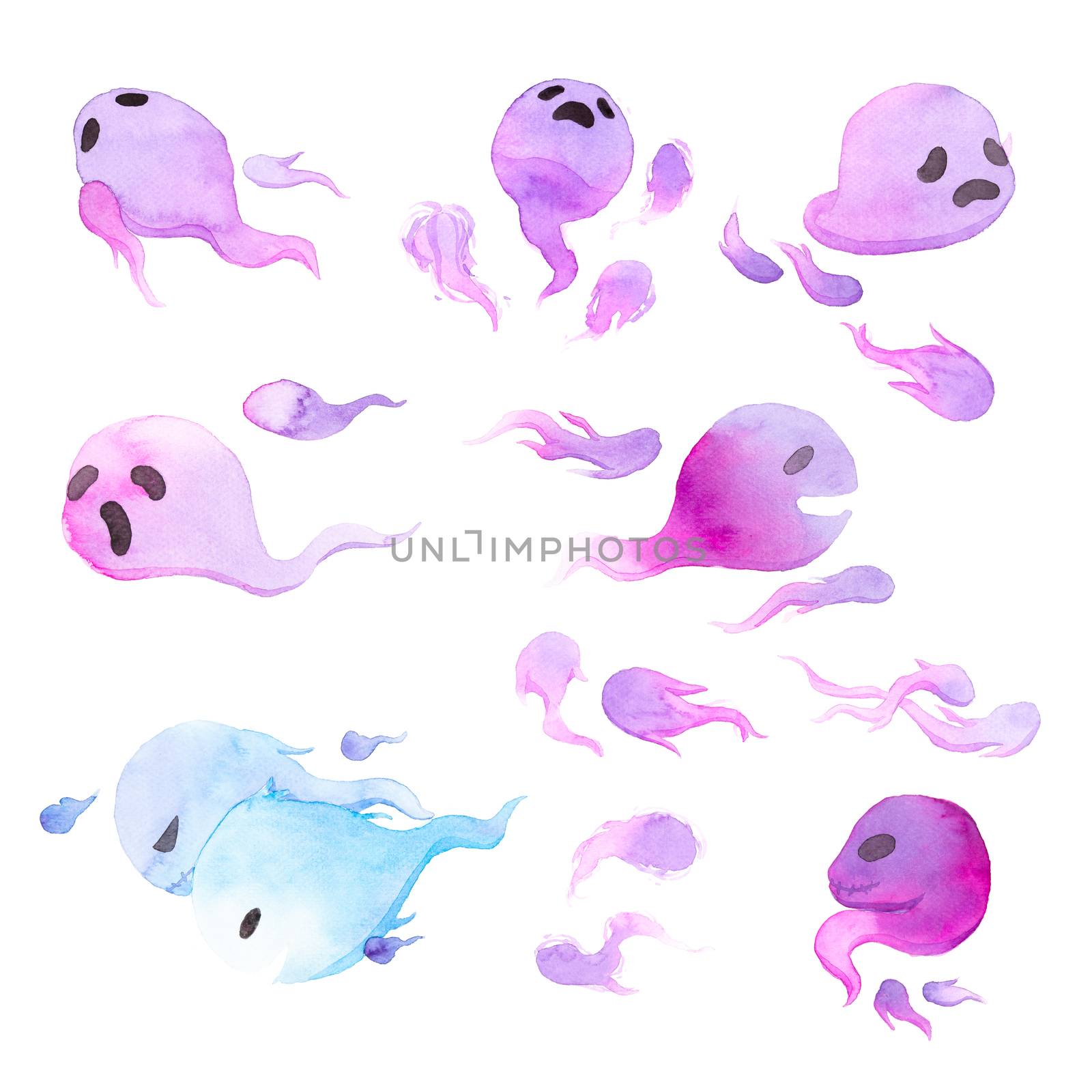 little cute ghost. watercolor hand painting isolate on white background, clipping path. Perfect for halloween invitations, and postcard. by Ungamrung
