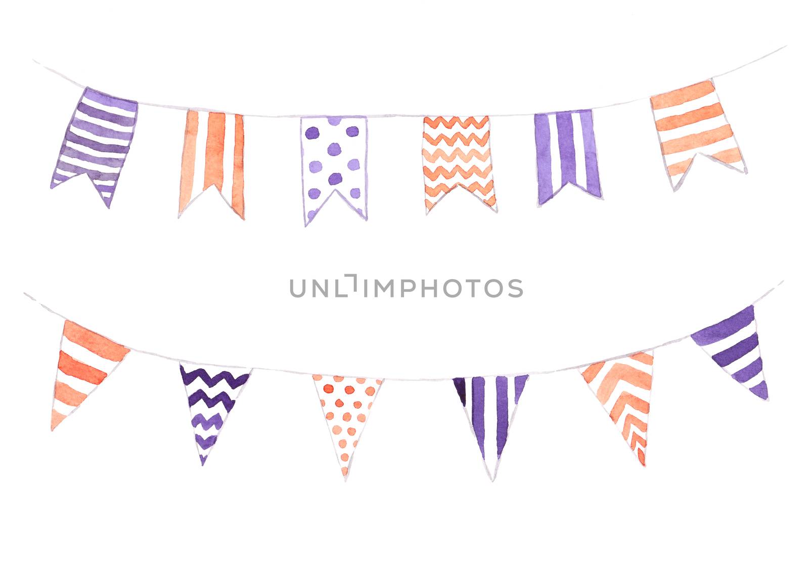 Halloween party bunting flags set. Watercolor hand painting illustration. Isolated on white background. clipping path.