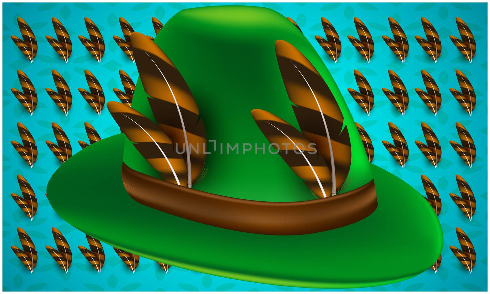 green hat with digital feather on its abstract backgrounds