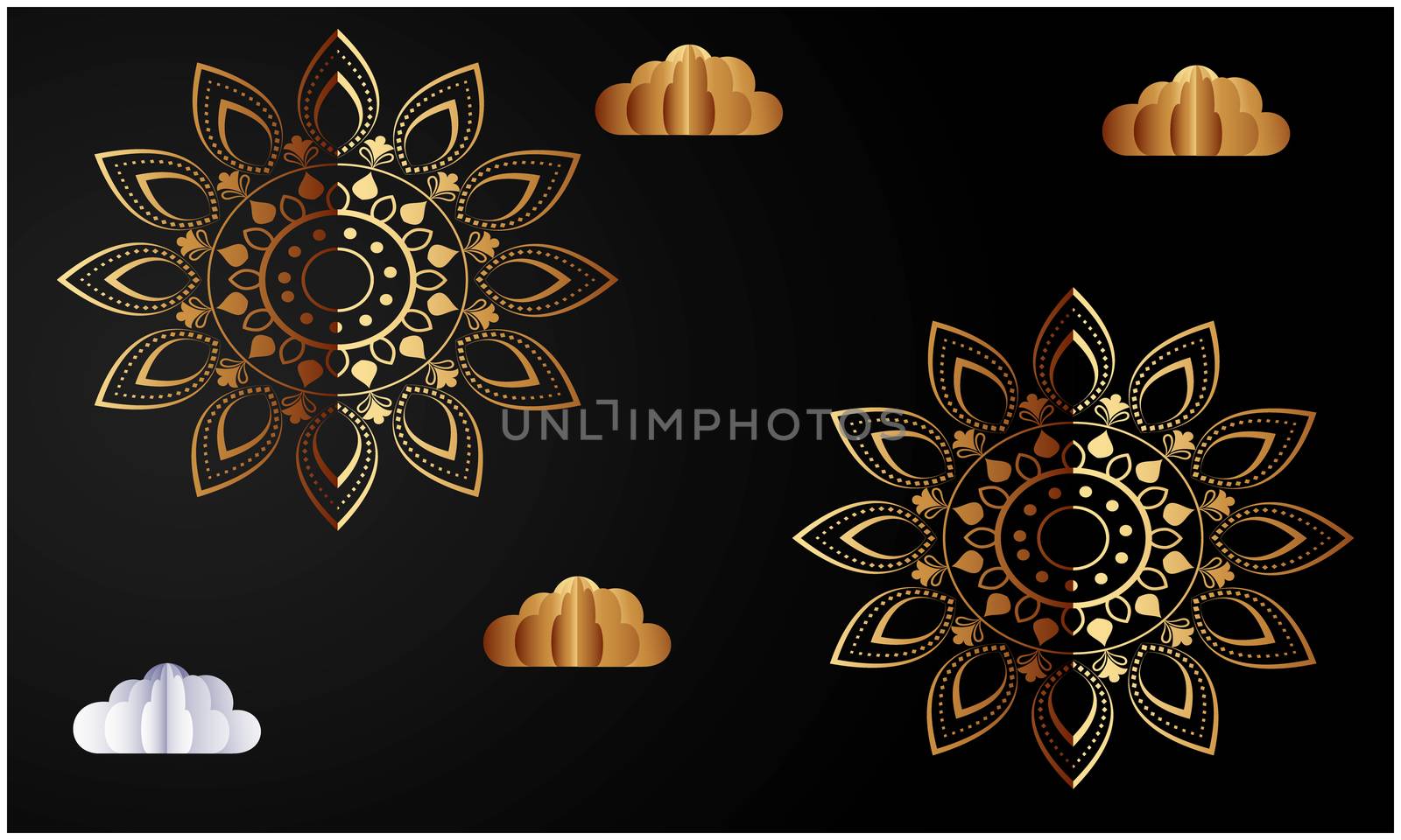 digital textile design of gold clouds with flowers on abstract background by aanavcreationsplus